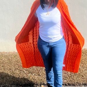 Vibrant Orange Cable Knit Sweater